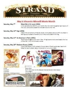 Vincente Minnelli - The Strand Theatre - Century of Cinema - Minnelli Movie Series - Delaware County Historical Society - Delaware Ohio